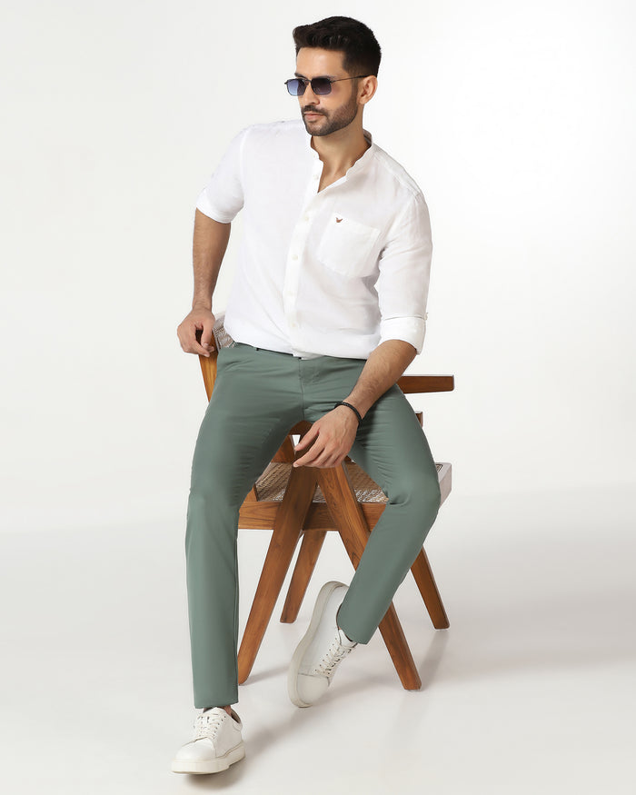 White Linen Solid Shirt - Salmon