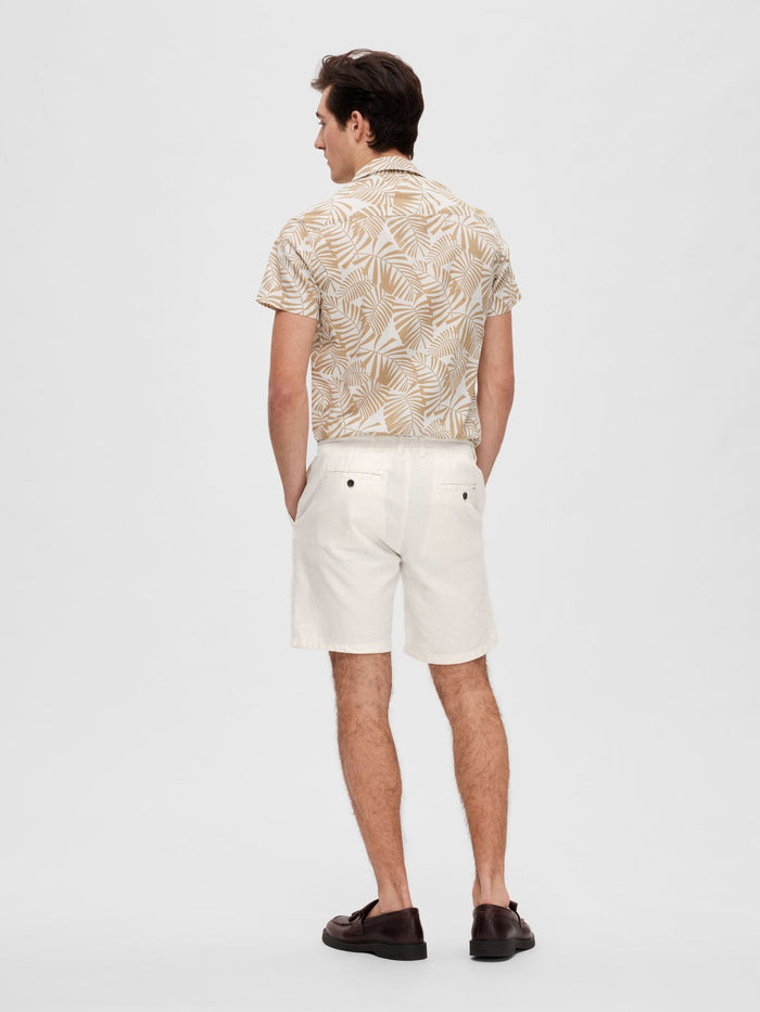 White Mid Rise Linen Blend Shorts