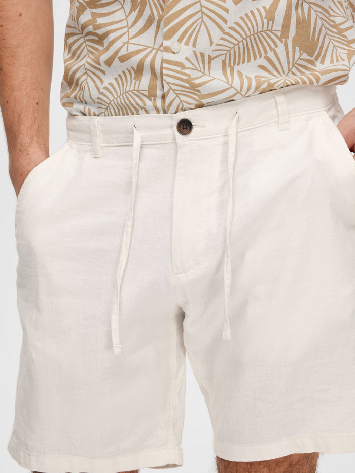White Mid Rise Linen Blend Shorts