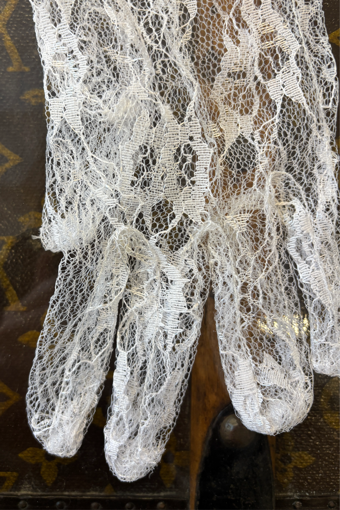 White Nylon Lace Gloves image 1