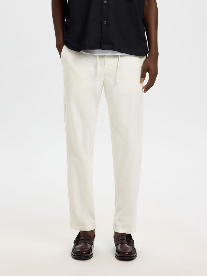 White Slim Fit Linen Blend Pants