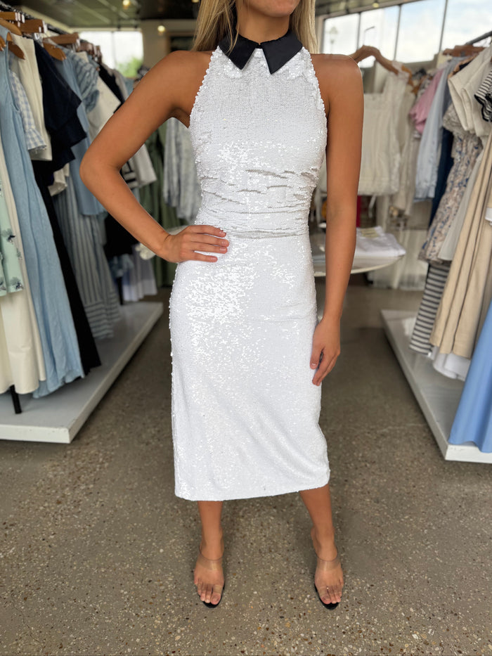 White/Black Lilith Sequin Collar Dress