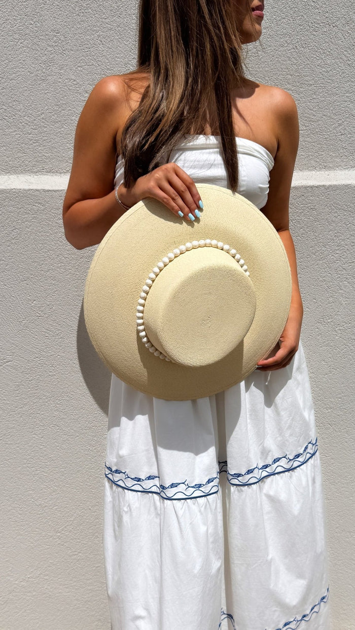 White/Blue Oia Dress - Amor Lafayette