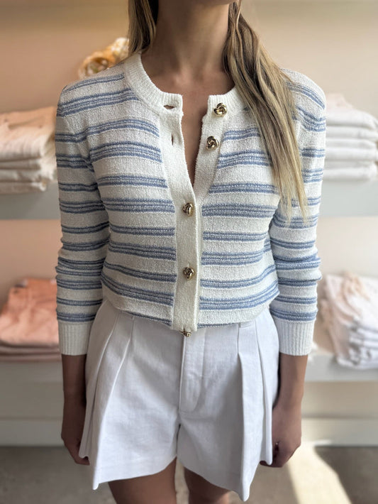 White/Grey Laurel Stripe Cardigan - Amor Lafayette