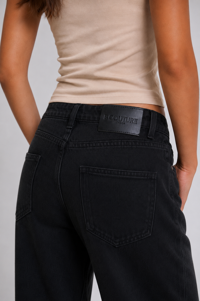 Wide-Leg Denim Jeans & Fitted T-Shirt Set - Black/Stone