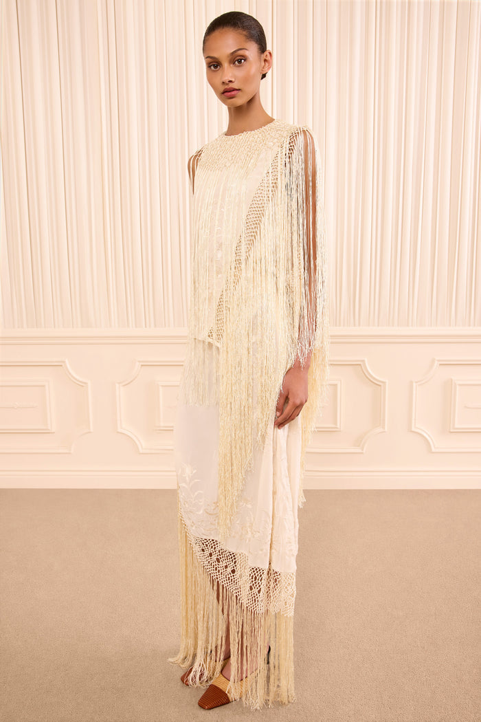 Willa Silk Fringe Top - Creme