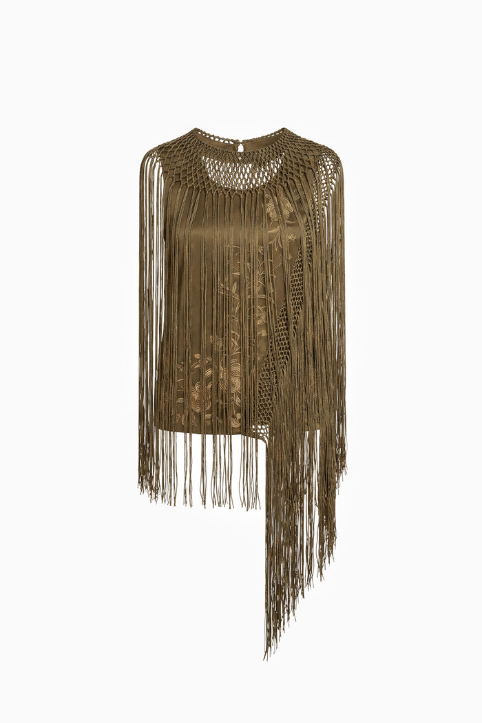 Willa Silk Fringe Top - Malachite