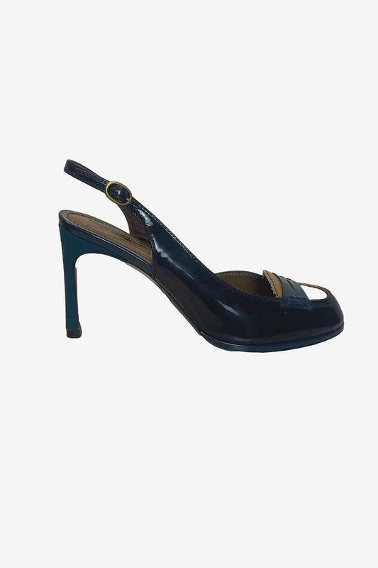 Yves Saint Laurent Blue & Beige Loafer Heels