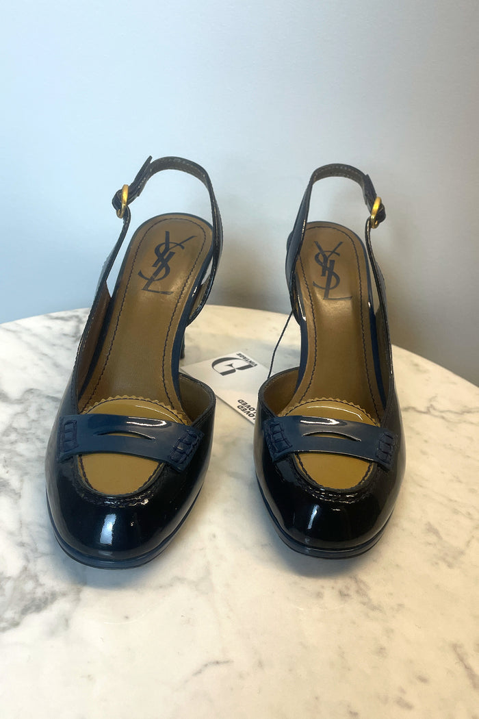 Yves Saint Laurent Blue & Beige Loafer Heels image 1
