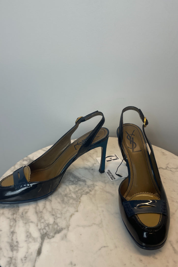 Yves Saint Laurent Blue & Beige Loafer Heels image 2