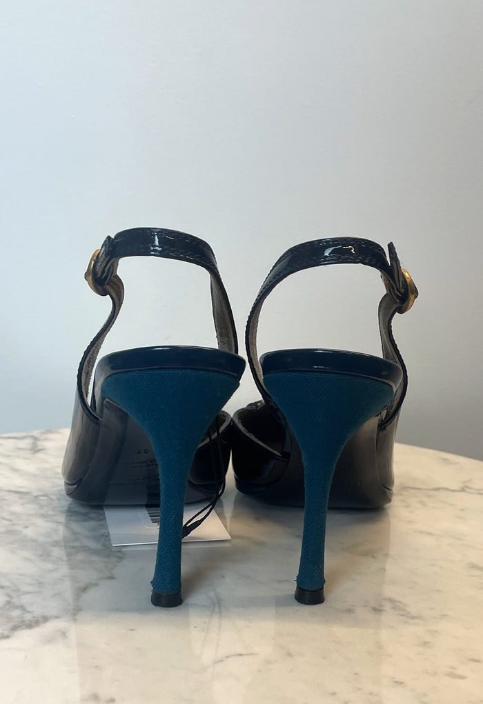 Yves Saint Laurent Blue & Beige Loafer Heels image 3