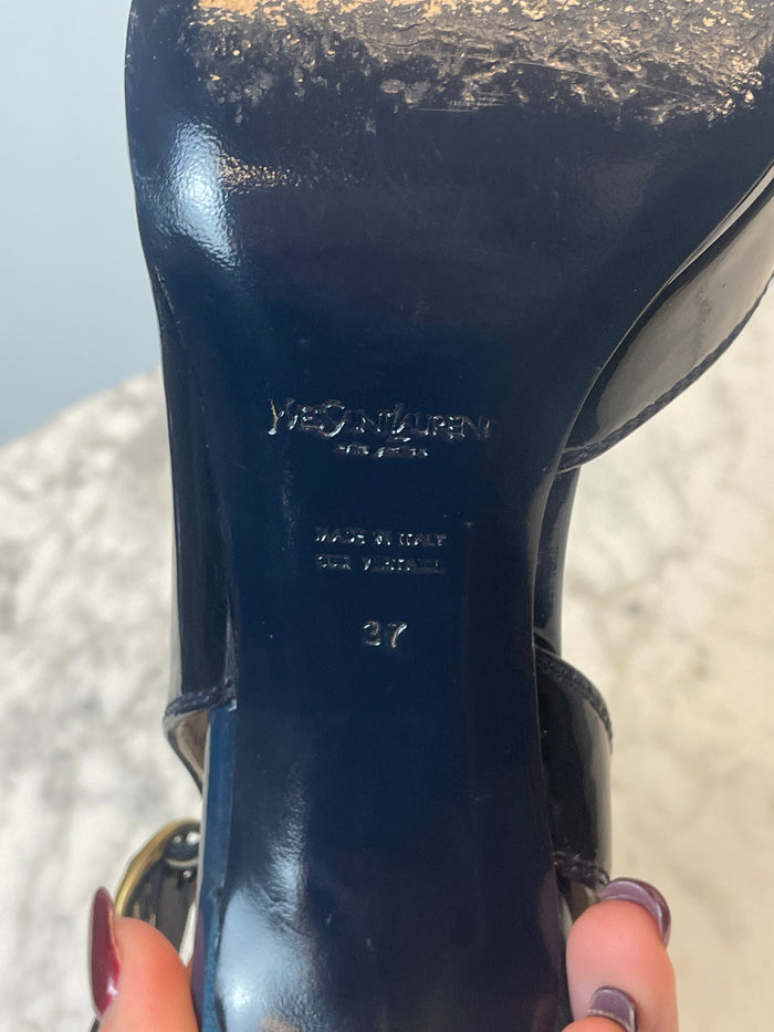Yves Saint Laurent Blue & Beige Loafer Heels image 5